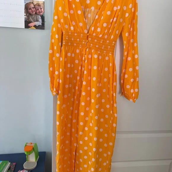 NICHOLAS Sunny Yellow Polka Dot Midi Dress - Picture 2 of 2